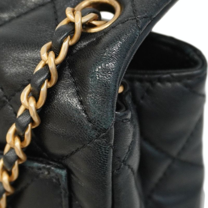 Chanel Shoulder Bag Mini Matelasse Lambskin Black Gold Hardware Women