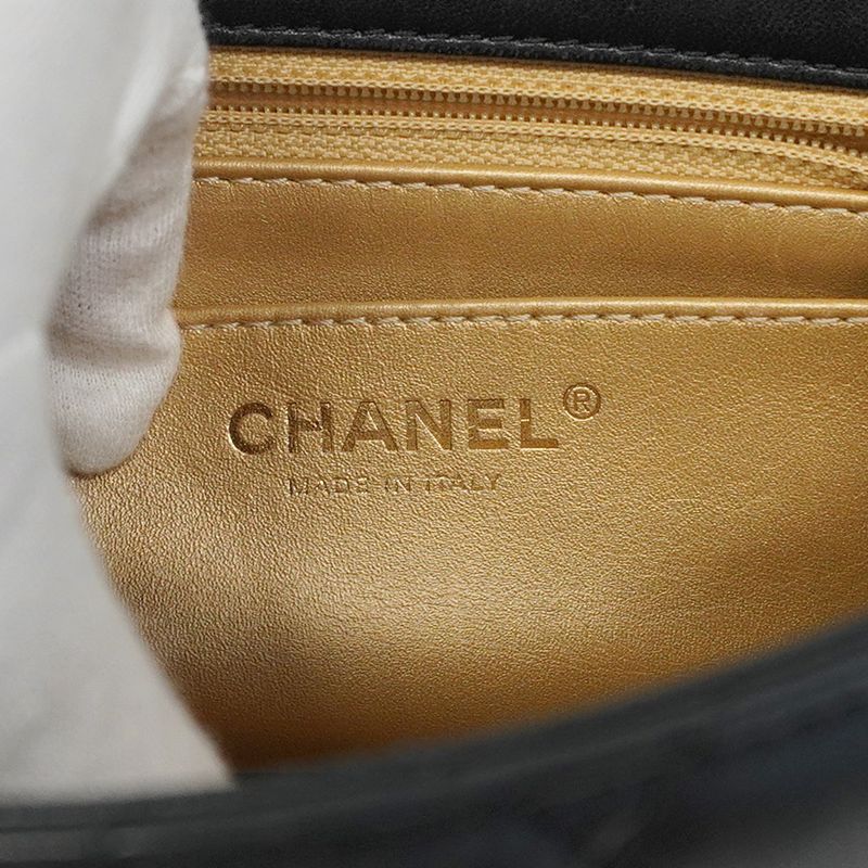 Chanel Shoulder Bag Mini Matelasse Lambskin Black Gold Hardware Women