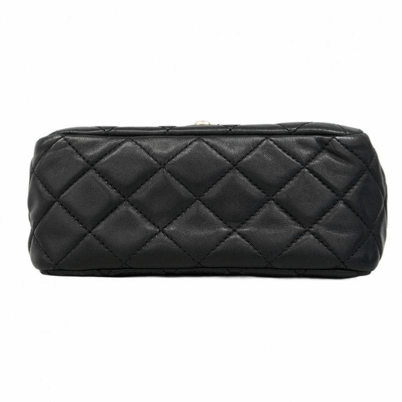 Chanel Shoulder Bag Mini Matelasse Lambskin Black Gold Hardware Women