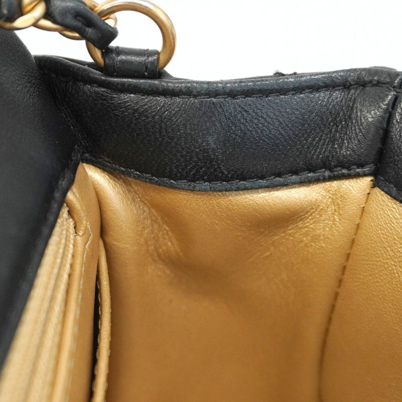 Chanel Shoulder Bag Mini Matelasse Lambskin Black Gold Hardware Women