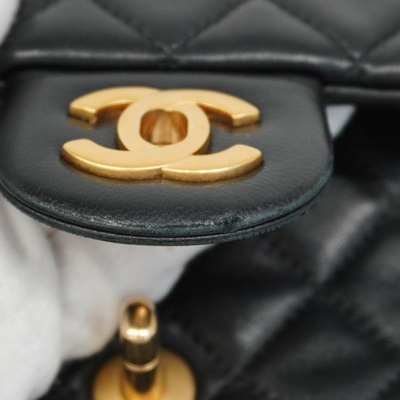 Chanel Shoulder Bag Mini Matelasse Lambskin Black Gold Hardware Women