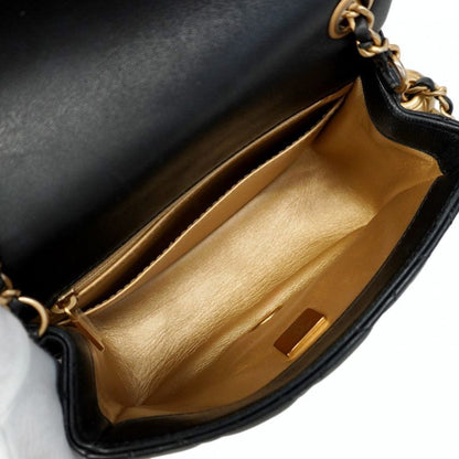 Chanel Shoulder Bag Mini Matelasse Lambskin Black Gold Hardware Women