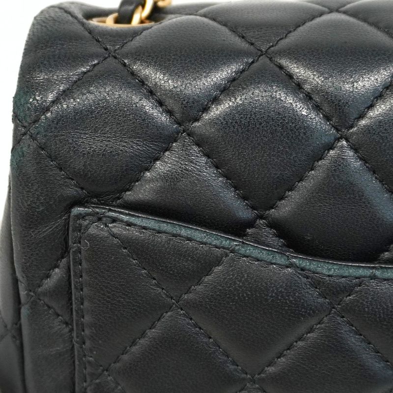 Chanel Shoulder Bag Mini Matelasse Lambskin Black Gold Hardware Women