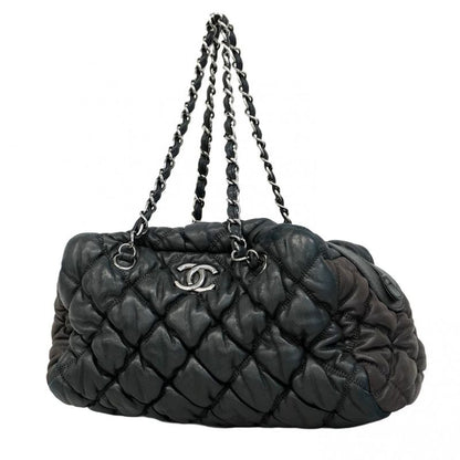 Chanel Shoulder Bag Bubble Quilted Lambskin Black Silver Hardware Women