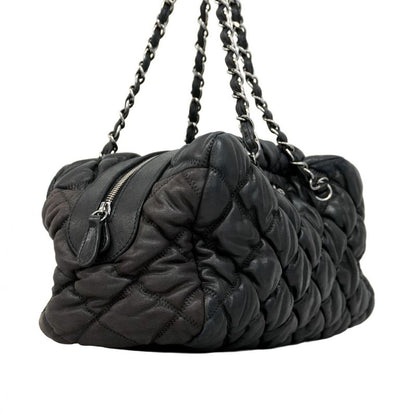 Chanel Shoulder Bag Bubble Quilted Lambskin Black Silver Hardware Women