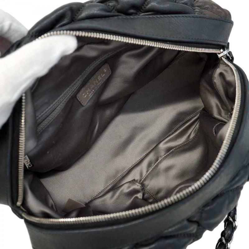 Chanel Shoulder Bag Bubble Quilted Lambskin Black Silver Hardware Women