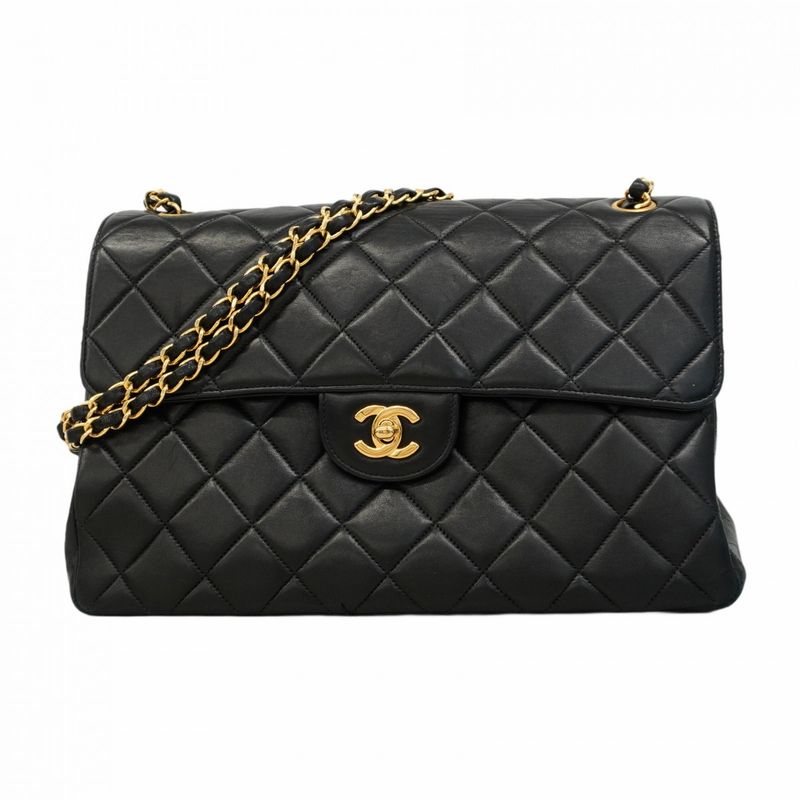 Chanel Shoulder Bag Matelasse W Face Lambskin Black Gold Hardware Women