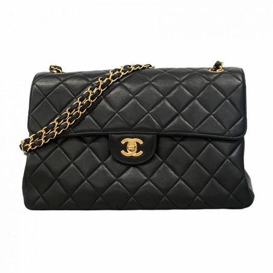 Chanel Shoulder Bag Matelasse W Face Lambskin Black Gold Hardware Women