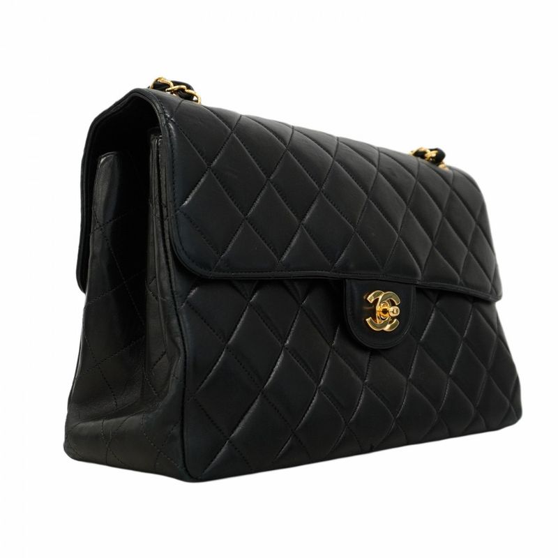 Chanel Shoulder Bag Matelasse W Face Lambskin Black Gold Hardware Women
