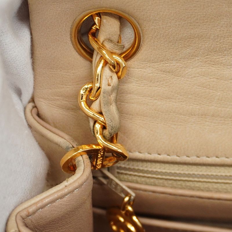 Chanel Shoulder Bag Mini Matelasse Lambskin Beige Gold Hardware Women