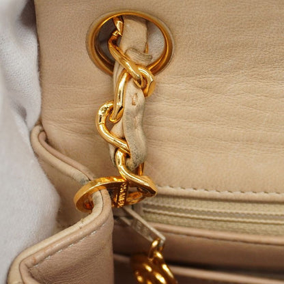 Chanel Shoulder Bag Mini Matelasse Lambskin Beige Gold Hardware Women