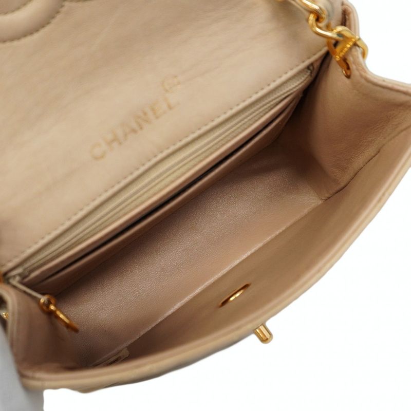 Chanel Shoulder Bag Mini Matelasse Lambskin Beige Gold Hardware Women