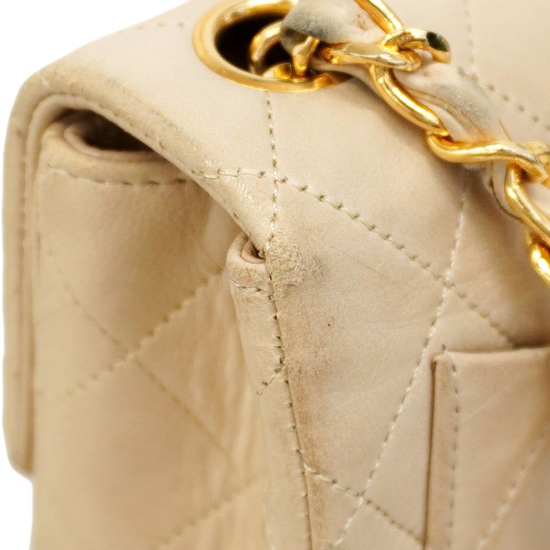 Chanel Shoulder Bag Mini Matelasse Lambskin Beige Gold Hardware Women