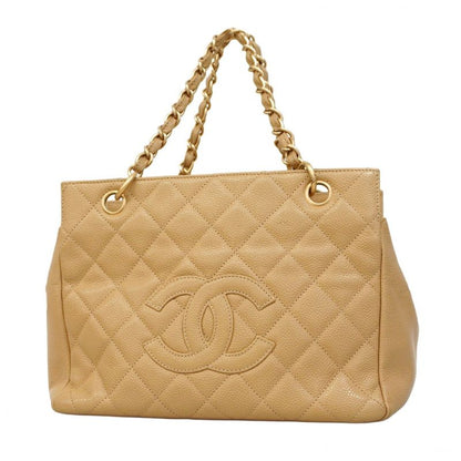 Chanel Handbag Matelasse Chain Caviar Skin Beige Gold Hardware Women