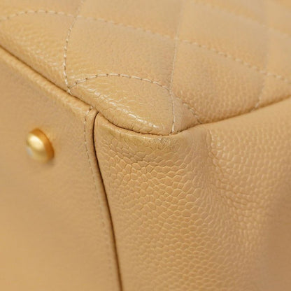 Chanel Handbag Matelasse Chain Caviar Skin Beige Gold Hardware Women