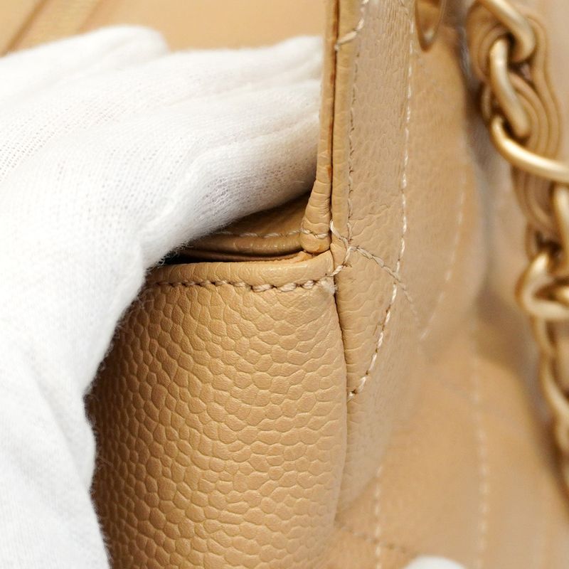 Chanel Handbag Matelasse Chain Caviar Skin Beige Gold Hardware Women