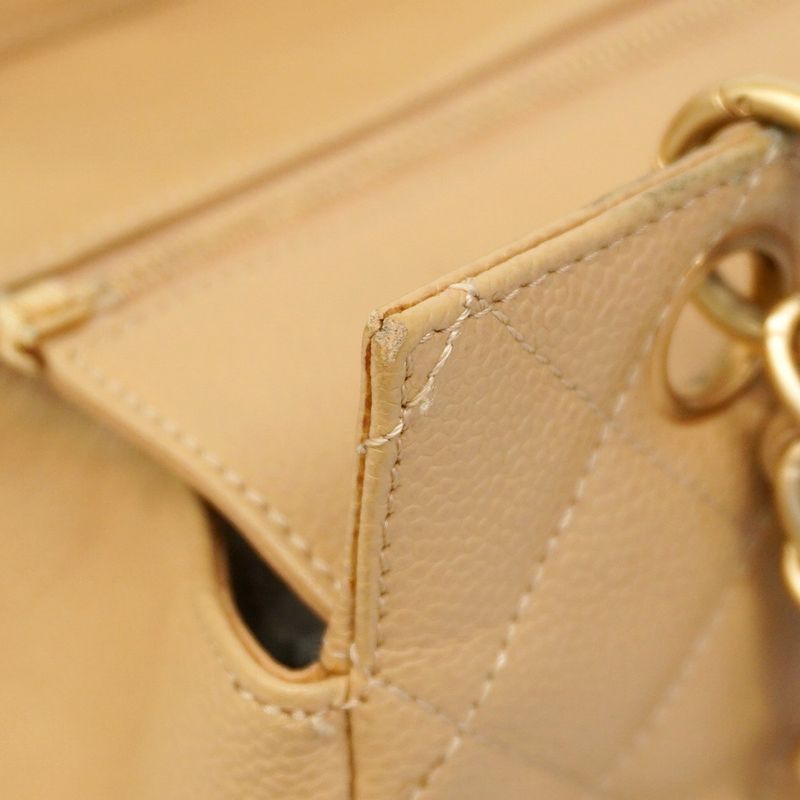 Chanel Handbag Matelasse Chain Caviar Skin Beige Gold Hardware Women