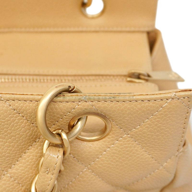 Chanel Handbag Matelasse Chain Caviar Skin Beige Gold Hardware Women