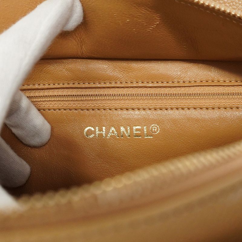 Chanel Handbag Matelasse Chain Caviar Skin Beige Gold Hardware Women