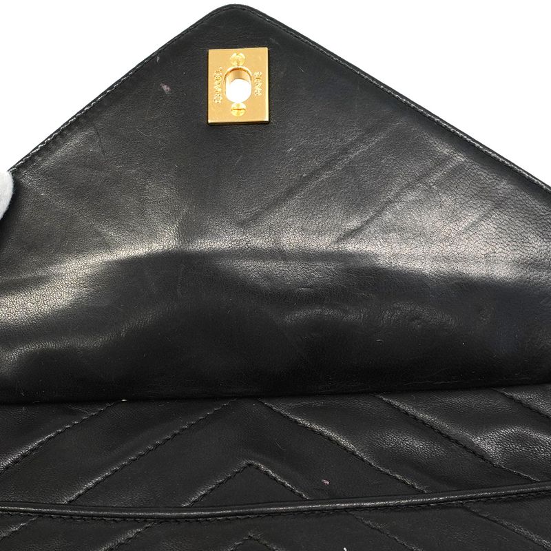 Chanel Shoulder Bag V-stitched Brilliant Lambskin Black Gold Hardware Women
