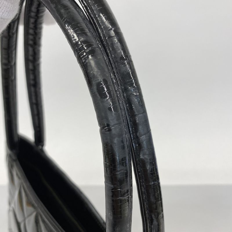 Chanel Tote Bag Reprint Tote Patent Leather Black Gold Hardware Women's