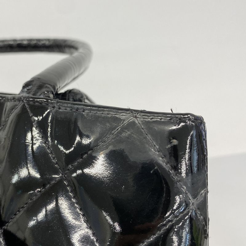 Chanel Tote Bag Reprint Tote Patent Leather Black Gold Hardware Women's