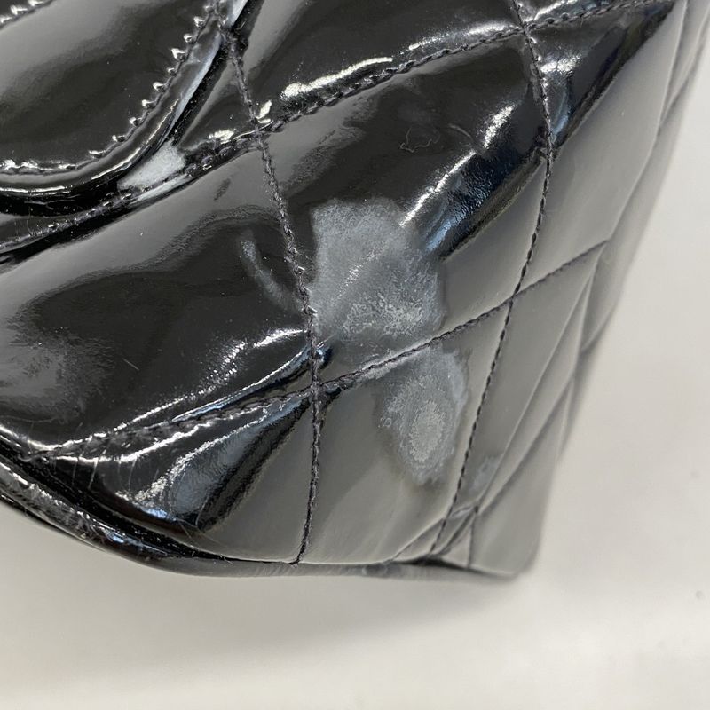 Chanel Tote Bag Reprint Tote Patent Leather Black Gold Hardware Women's