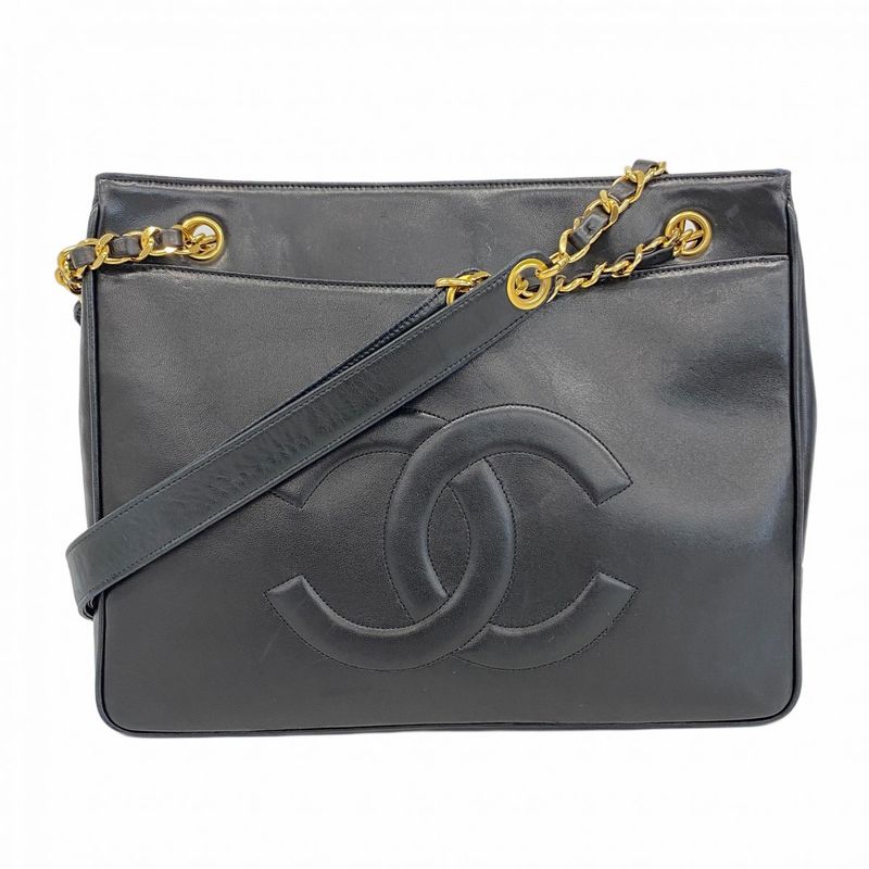Chanel Shoulder Bag Lambskin Black Gold Hardware Women