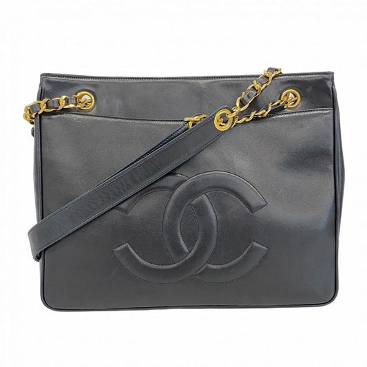 Chanel Shoulder Bag Lambskin Black Gold Hardware Women