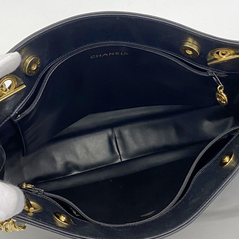 Chanel Shoulder Bag Lambskin Black Gold Hardware Women