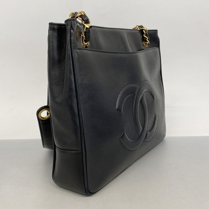 Chanel Shoulder Bag Lambskin Black Gold Hardware Women