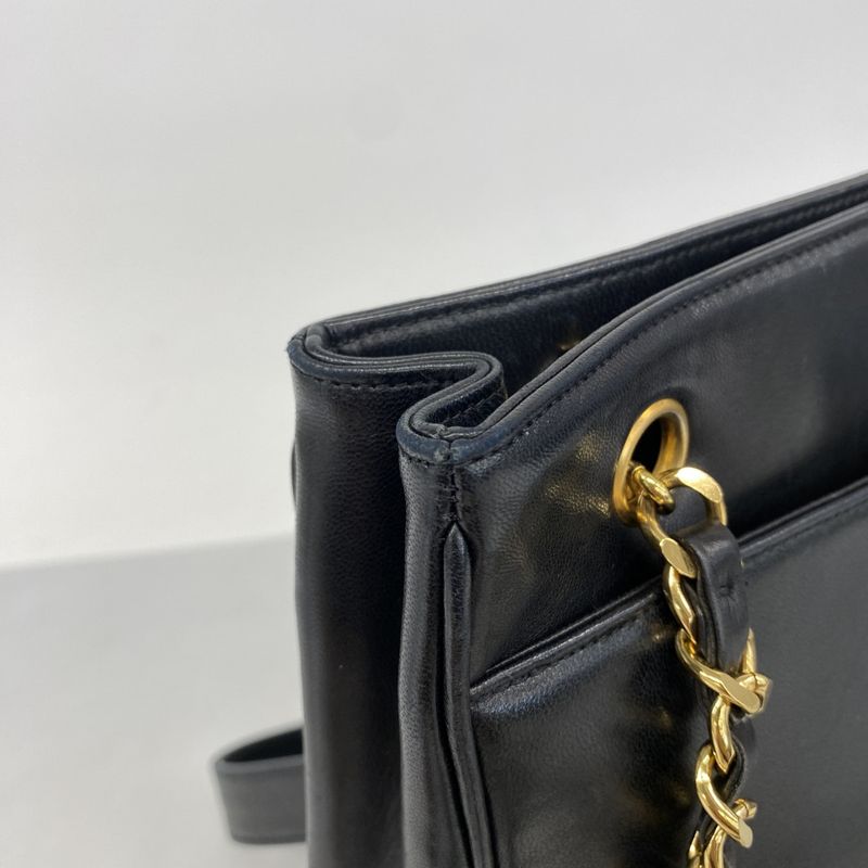 Chanel Shoulder Bag Lambskin Black Gold Hardware Women
