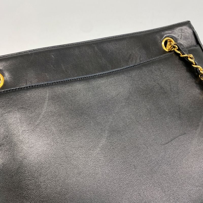 Chanel Shoulder Bag Lambskin Black Gold Hardware Women