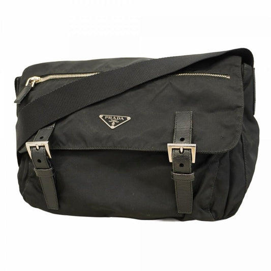 Prada Shoulder Bag Nylon Black Silver Hardware Men Women Unisex