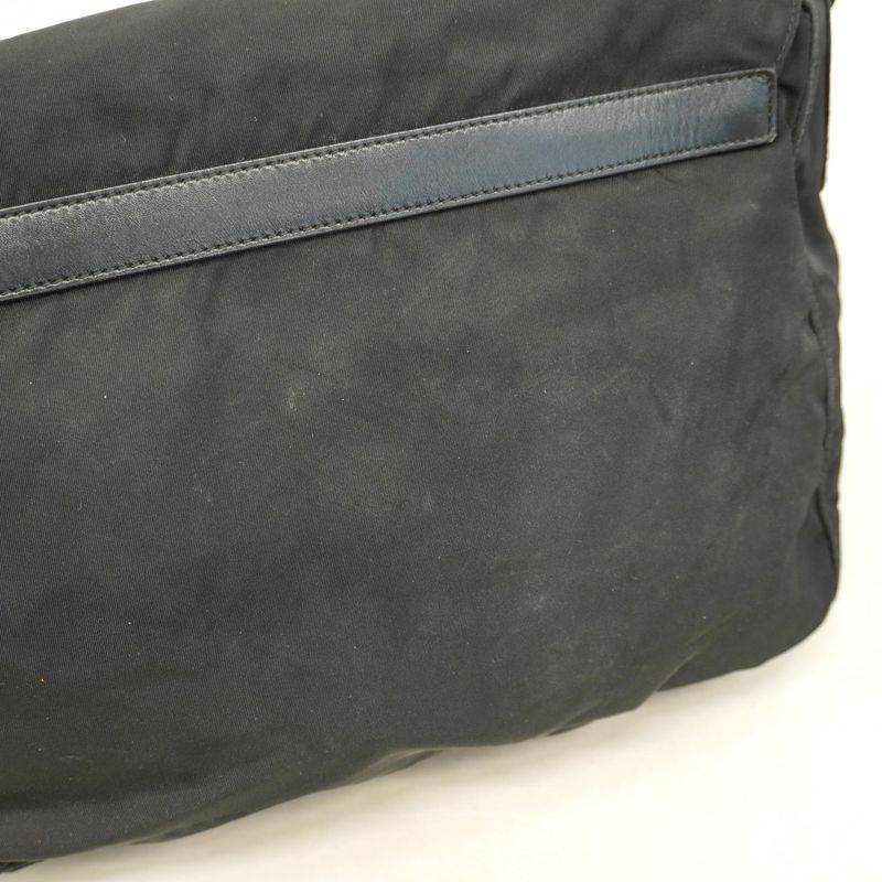 Prada Shoulder Bag Nylon Black Silver Hardware Men Women Unisex