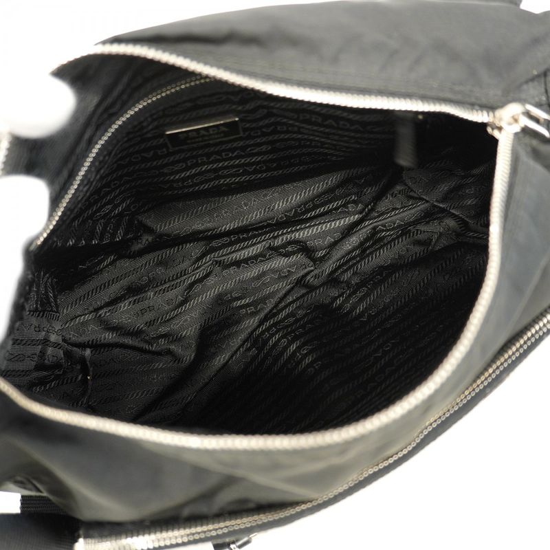 Prada Shoulder Bag Nylon Black Silver Hardware Men Women Unisex