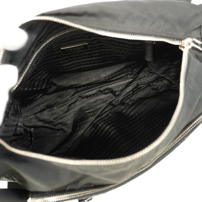 Prada Shoulder Bag Nylon Black Silver Hardware Men Women Unisex