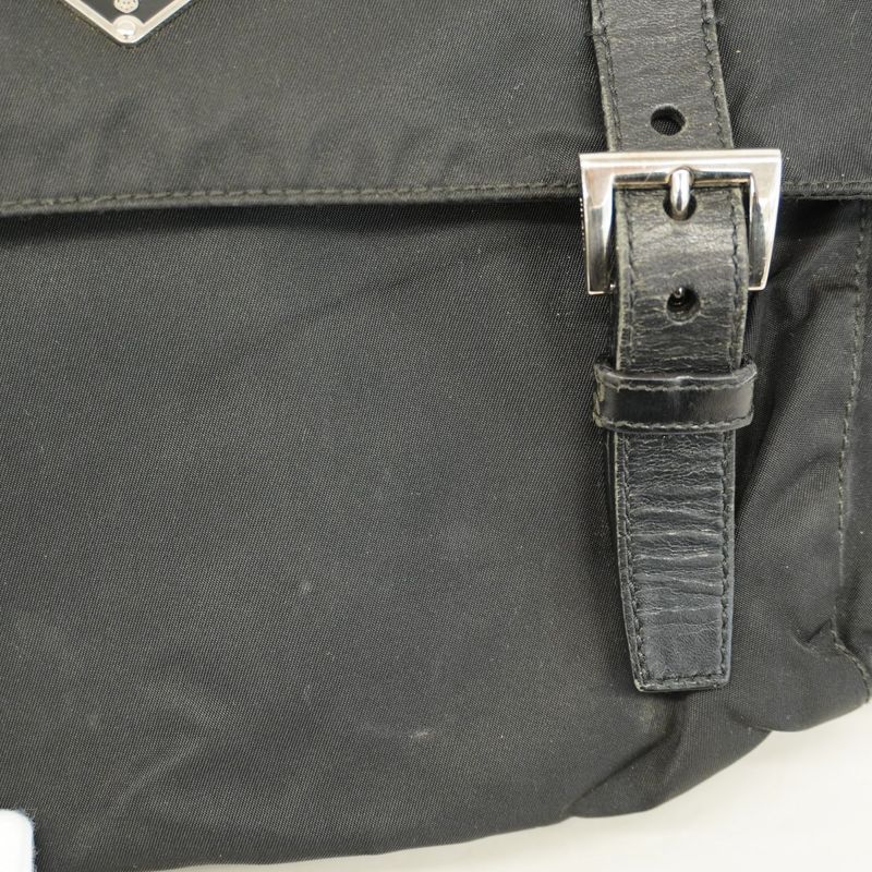 Prada Shoulder Bag Nylon Black Silver Hardware Men Women Unisex