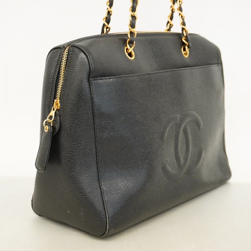 Chanel Shoulder Bag Caviar Skin Black Cles Deuce
