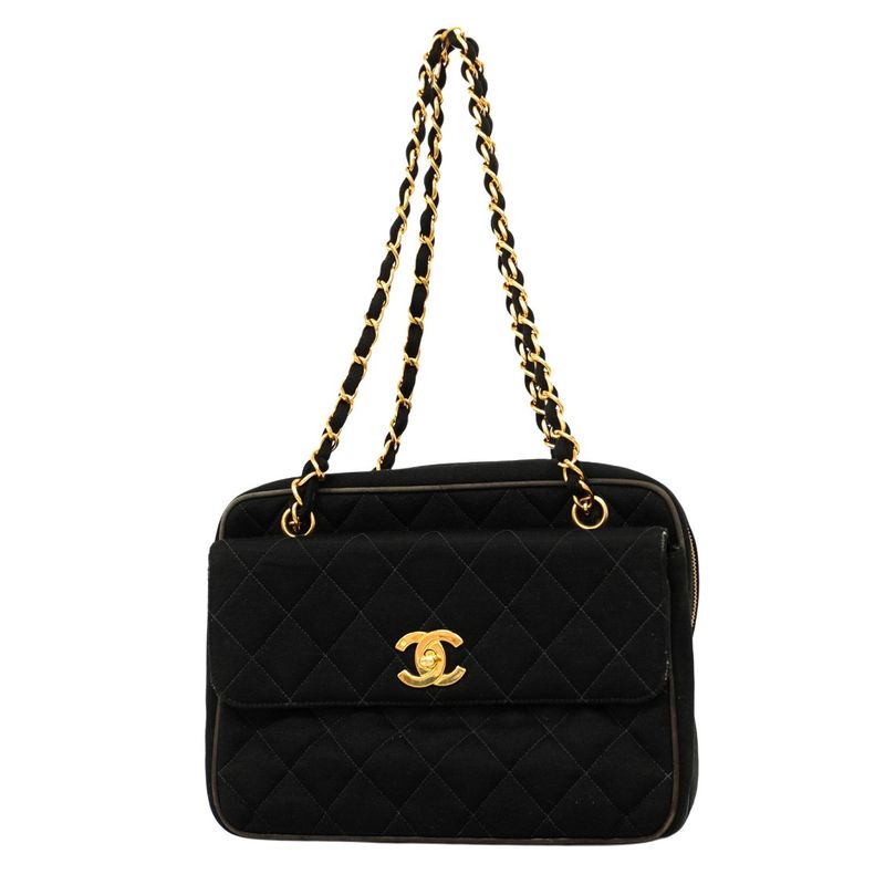 Chanel Shoulder Bag Matelasse Cotton Black Gold Hardware Women
