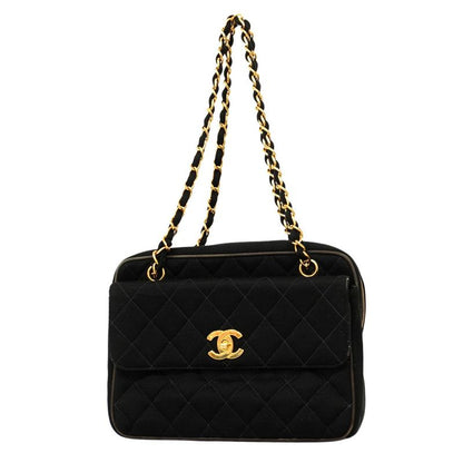 Chanel Shoulder Bag Matelasse Cotton Black Gold Hardware Women