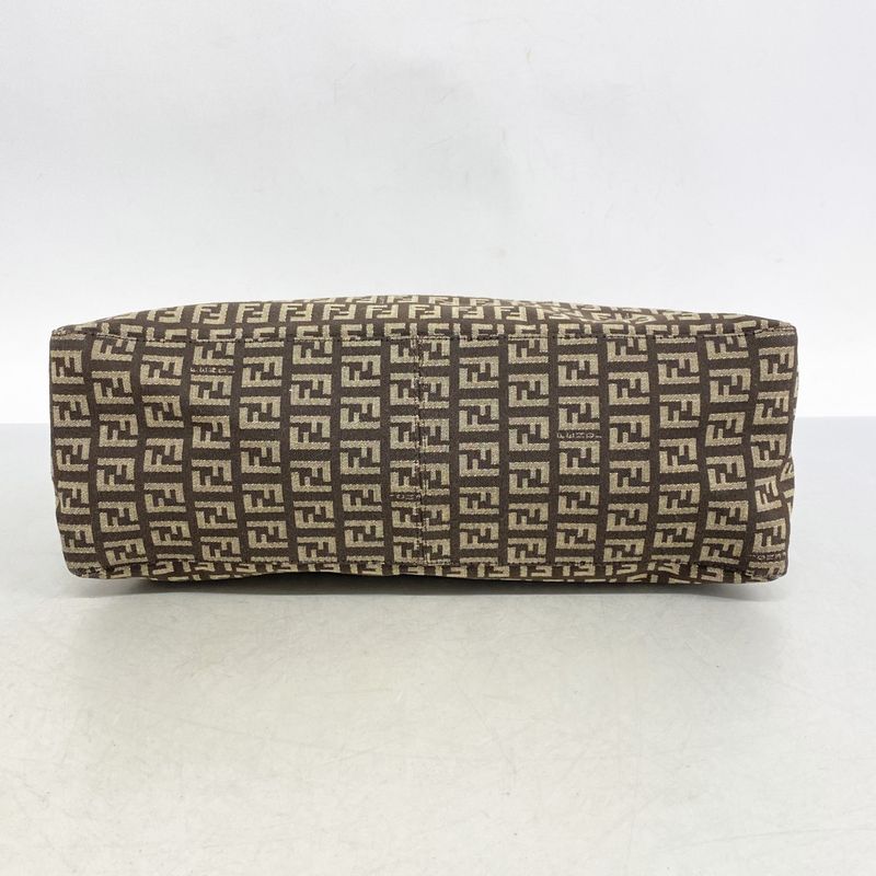 Fendi Tote Bag Zucchino Nylon Canvas Brown Silver Hardware Women's