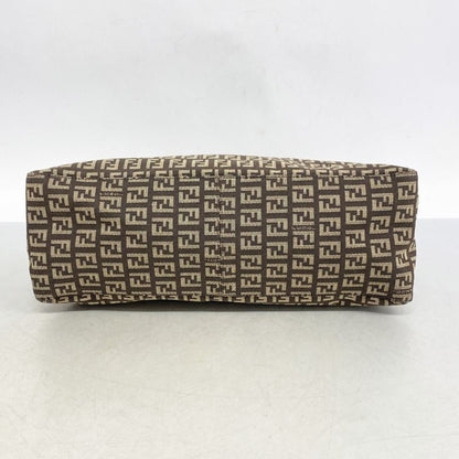 Fendi Tote Bag Zucchino Nylon Canvas Brown Silver Hardware Women's