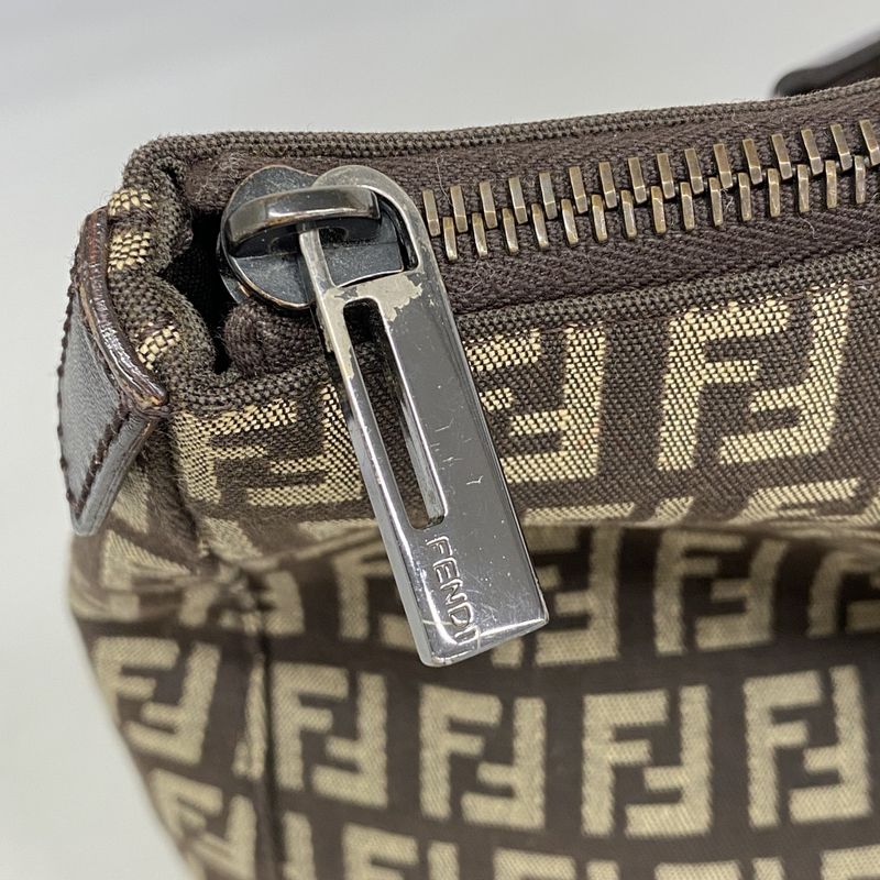 Fendi Tote Bag Zucchino Nylon Canvas Brown Silver Hardware Women's