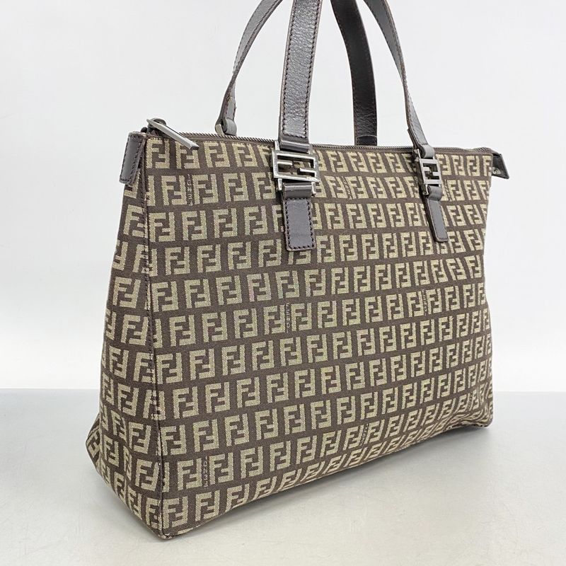 Fendi Tote Bag Zucchino Nylon Canvas Brown Silver Hardware Women's