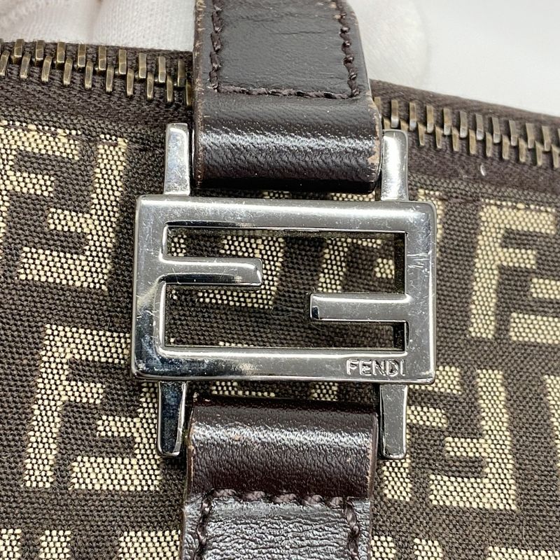 Fendi Tote Bag Zucchino Nylon Canvas Brown Silver Hardware Women's