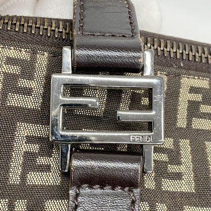 Fendi Tote Bag Zucchino Nylon Canvas Brown Silver Hardware Women's