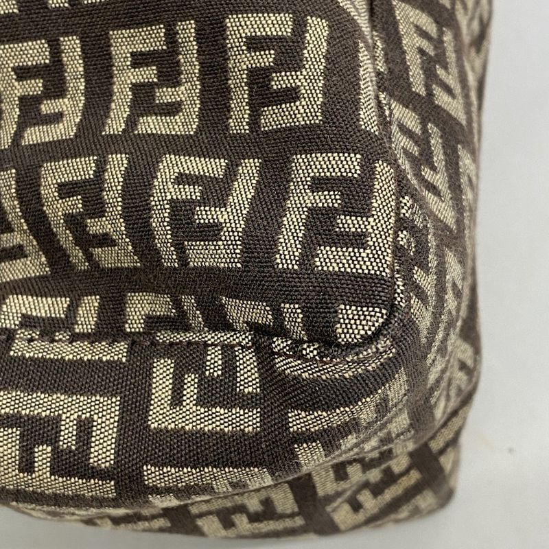 Fendi Tote Bag Zucchino Nylon Canvas Brown Silver Hardware Women's
