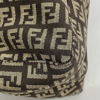 Fendi Tote Bag Zucchino Nylon Canvas Brown Silver Hardware Women's