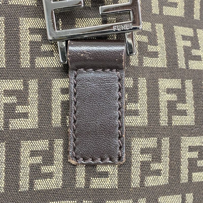 Fendi Tote Bag Zucchino Nylon Canvas Brown Silver Hardware Women's